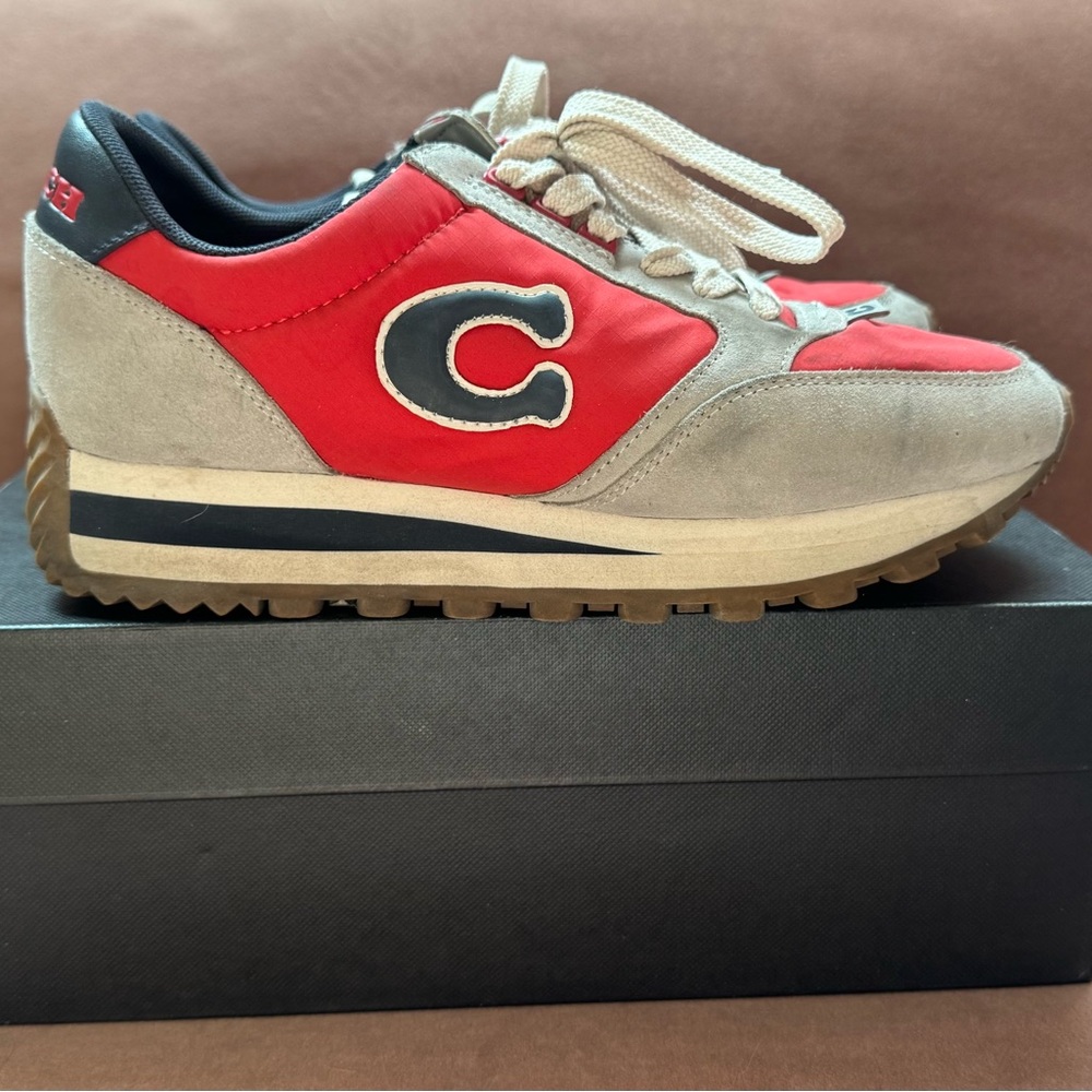 Coach Red and Gray Women's Suede-Nylon Logo Sneakers